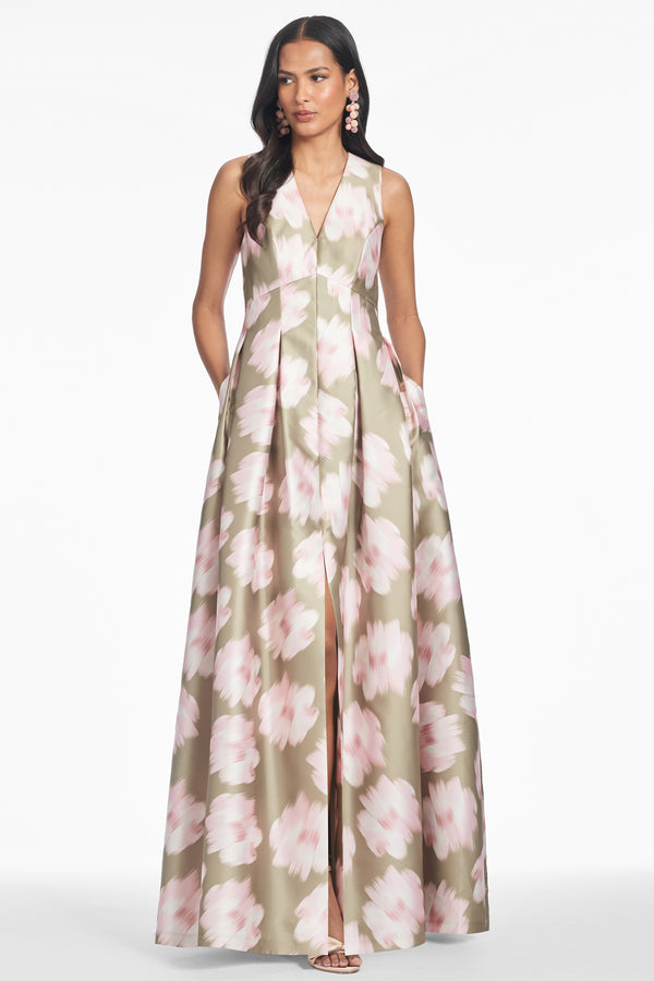 sachin & babi Brooke Gown - Green Ikat Floral