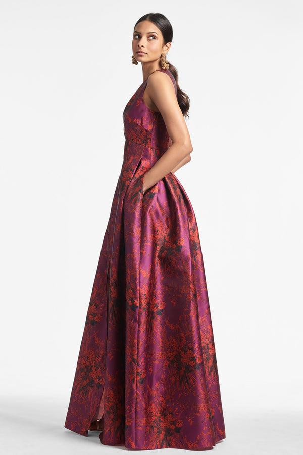 Sachin & Babi Brooke Gown - Raspberry Bouquet Multi