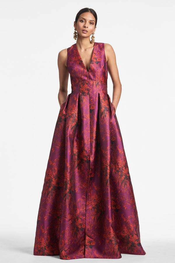 sachin & babi Brooke Gown - Raspberry Bouquet Multi