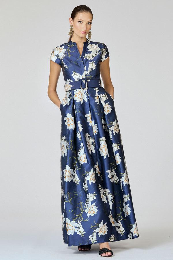 Sachin & Babi EMBELLISHED MARTA GOWN - NAVY NARCISSUS