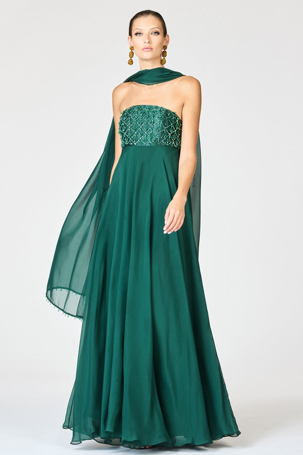 Sachin & Babi EMBELLISHED MONACO GOWN - FOREST GREEN
