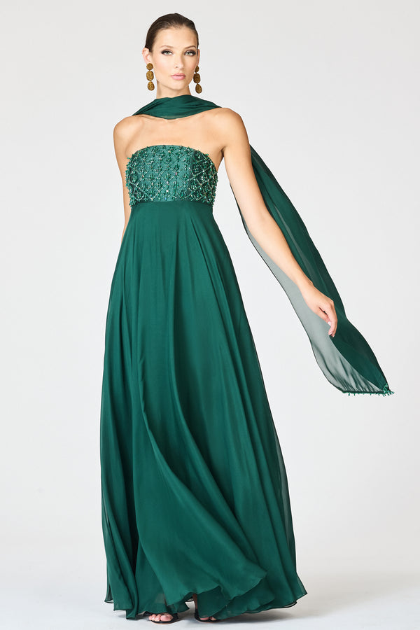 Sachin & Babi EMBELLISHED MONACO GOWN - FOREST GREEN