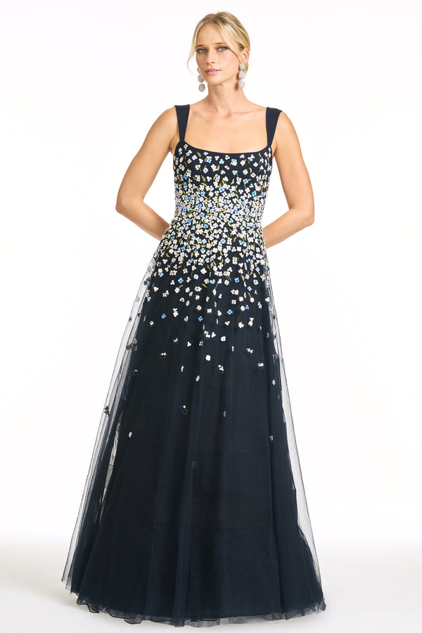 Sachin & Babi EMBROIDERED AKKA GOWN - DARK MIDNIGHT