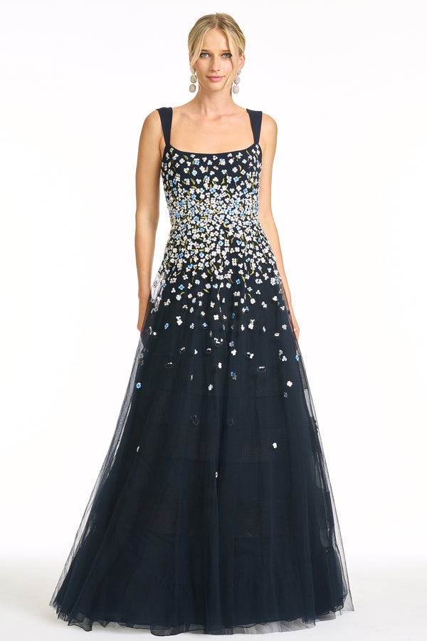 Sachin & Babi EMBROIDERED AKKA GOWN - DARK MIDNIGHT