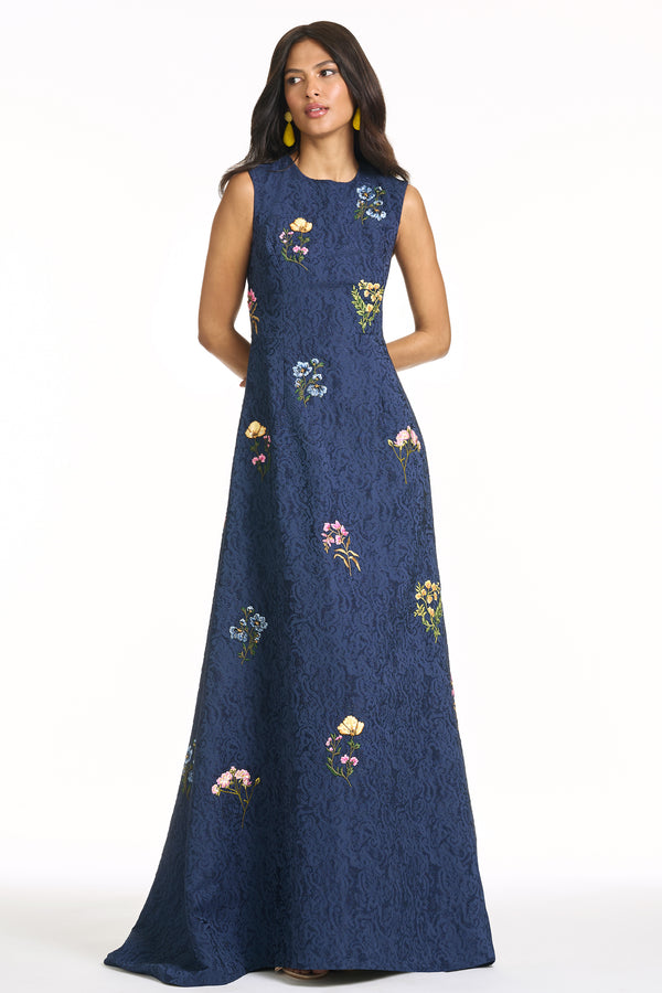 Sachin & Babi EMBROIDERED RANI GOWN - MIDNIGHT