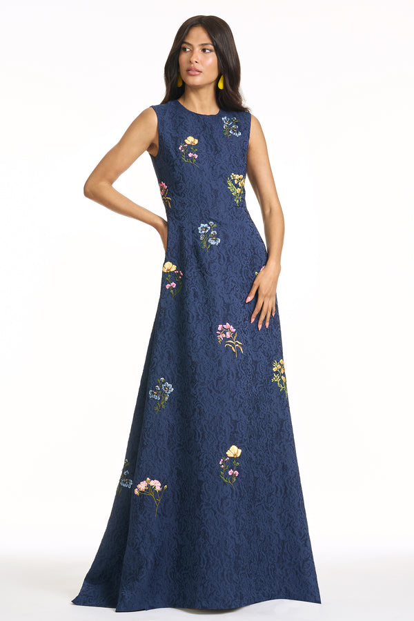 Sachin & Babi EMBROIDERED RANI GOWN - MIDNIGHT