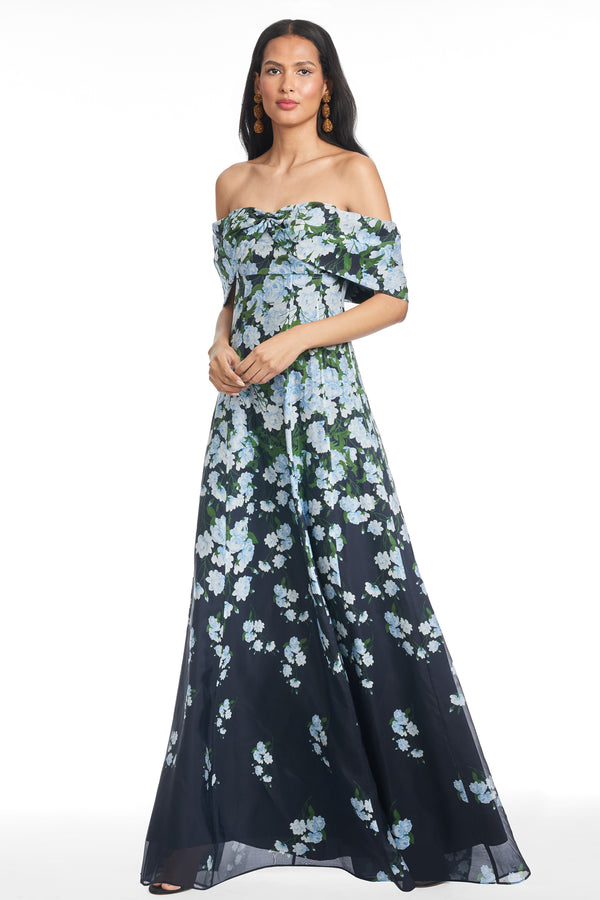 sachin & babi KENNEDY GOWN - NAVY DEGRADE FLORALS