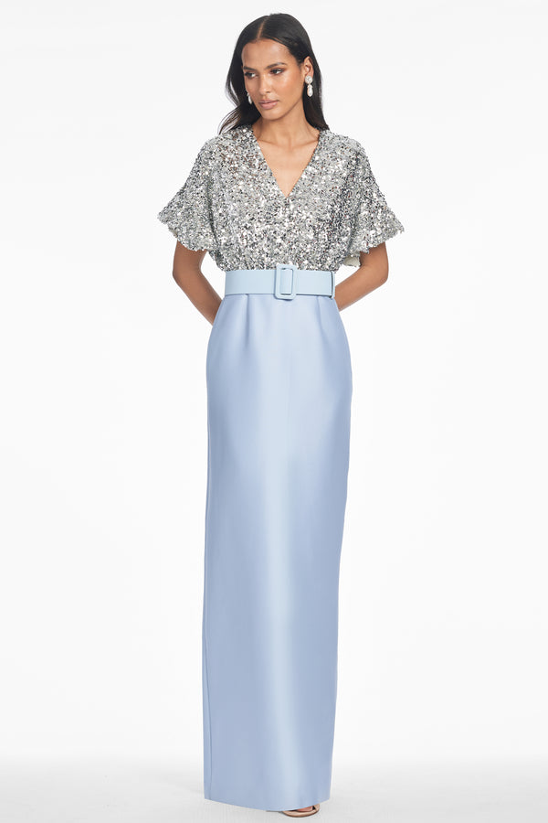 Sachin & Babi Marlene Gown - Silver/Glacial Blue