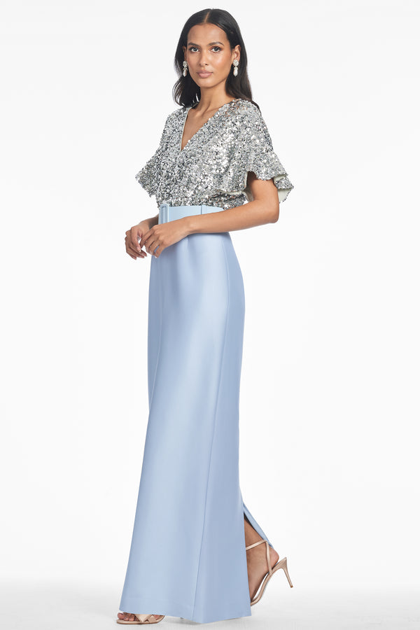 sachin & babi Marlene Gown - Silver/Glacial Blue