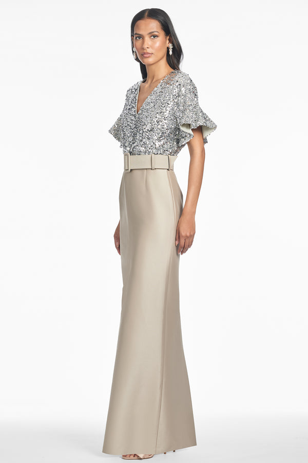 Sachin & Babi Marlene Gown - Silver/Pewter