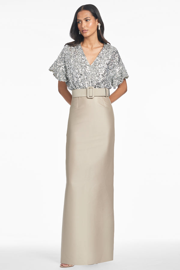 sachin & babi Marlene Gown - Silver/Pewter