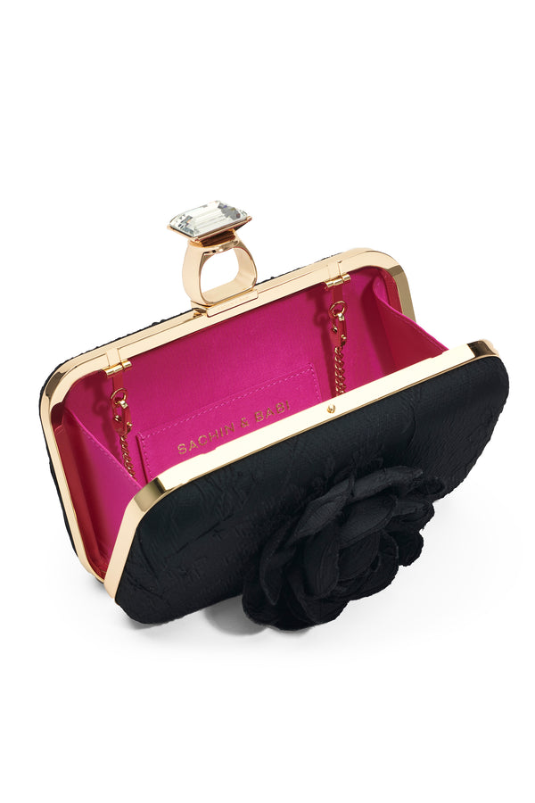 Sachin & Babi ON THE ROCKS WITH ROSE CLUTCH - BLACK