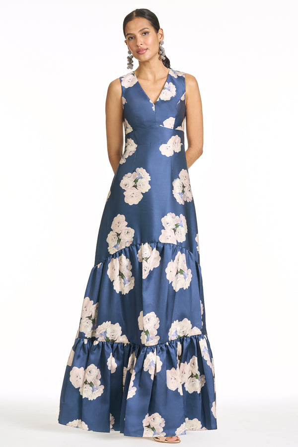 Sachin & Babi RORI GOWN - STEEL BLUE CORSAGE