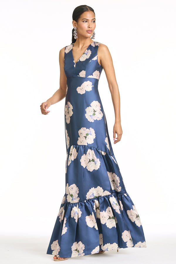 Sachin & Babi RORI GOWN - STEEL BLUE CORSAGE