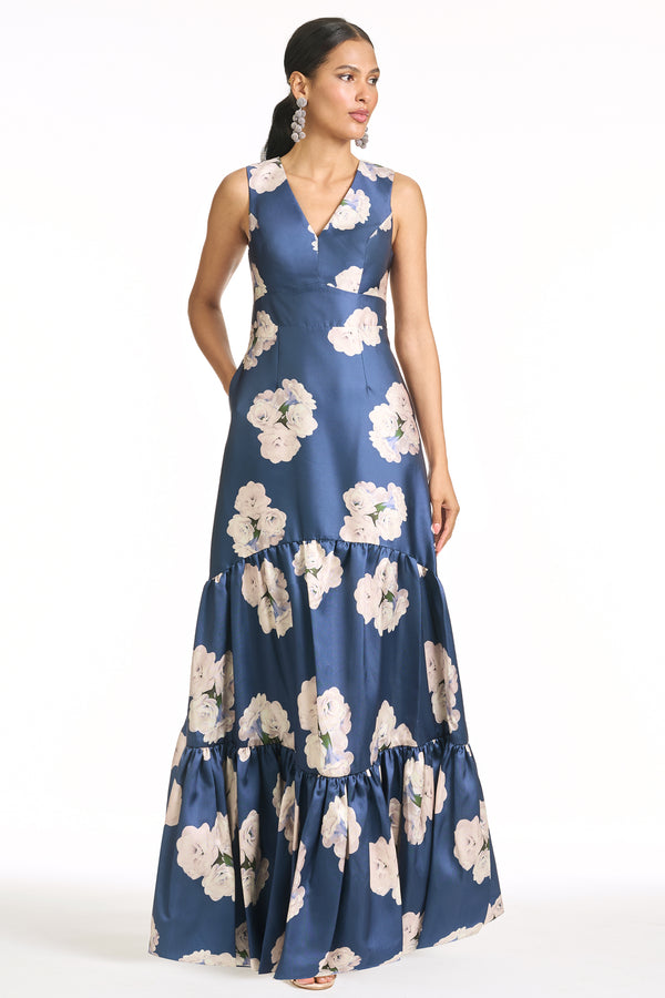 sachin & babi RORI GOWN - STEEL BLUE CORSAGE