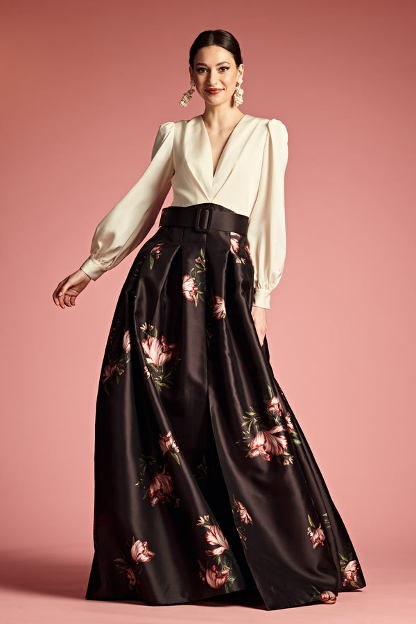 Sachin & Babi Zoe Gown - Ivory/Noir Blossom