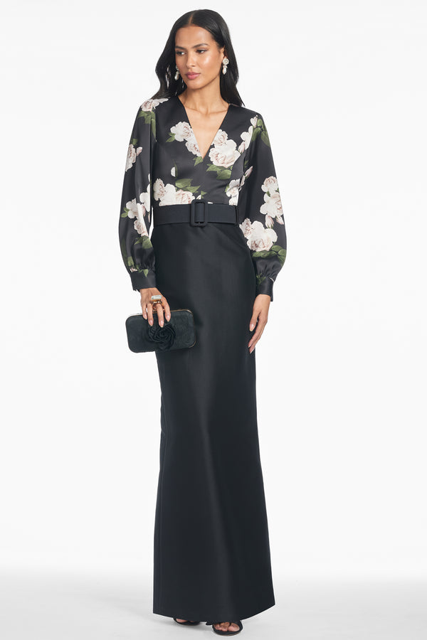 Sachin & Babi Schylor Gown - Obsidian Blooms/Black - Final Sale