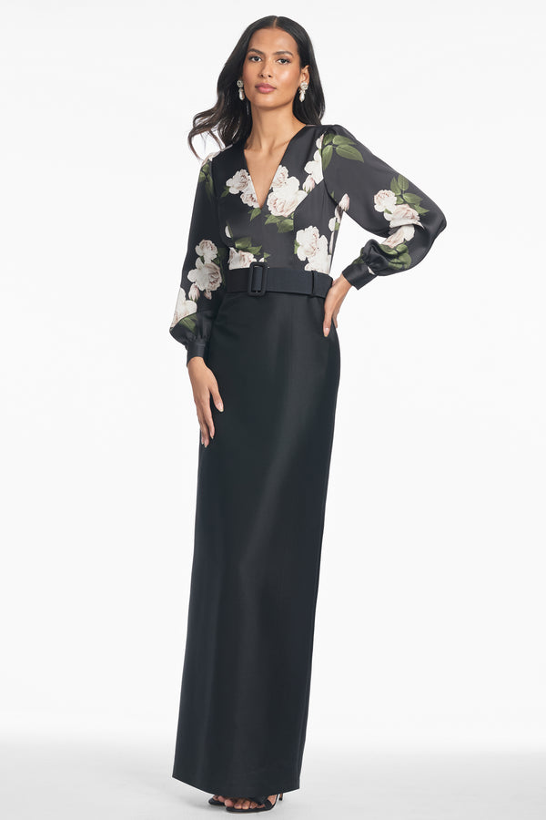 sachin & babi Schylor Gown - Obsidian Blooms/Black - Final Sale