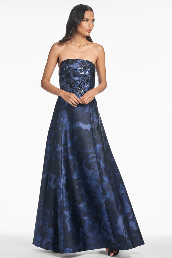 Sachin & Babi VIVIEN GOWN - DEEP OCEAN BOUQUET - FINAL SALE