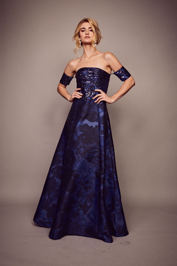 Sachin & Babi VIVIEN GOWN - DEEP OCEAN BOUQUET - FINAL SALE