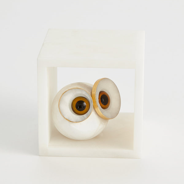 Safavieh Alabaster Big Eyed Owl In Cube-Sm | Global Views - 3.31656