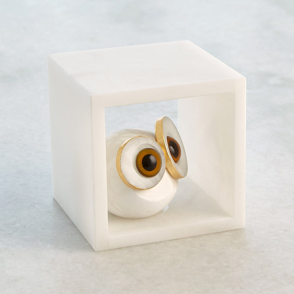 Safavieh Alabaster Big Eyed Owl In Cube-Sm | Global Views - 3.31656