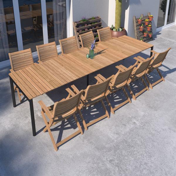 Safavieh Amazonia Dubai 11 Piece Extendable Outdoor Dining Set | International Home Miami - GEN TPZEXTBL_10PALUARM