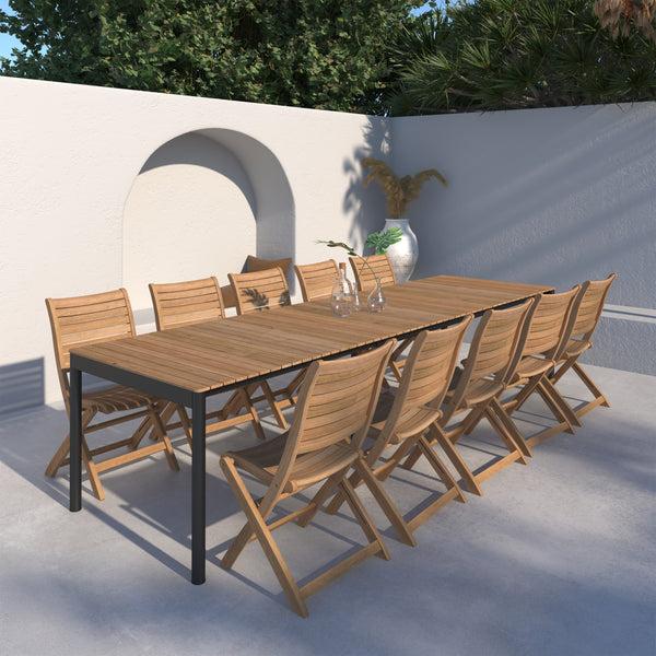 Safavieh Amazonia Lisboa 11 Piece Extendable Outdoor Dining Set | International Home Miami - GEN TPZEXTBL_10PALUSD