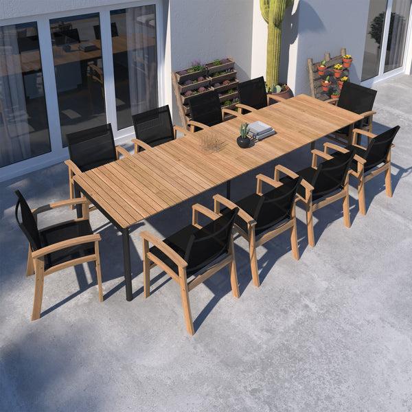 Safavieh Amazonia Madrid 11 Piece Extendable Outdoor Dining Set | International Home Miami - GEN TPZEXTBL_10FORTBK