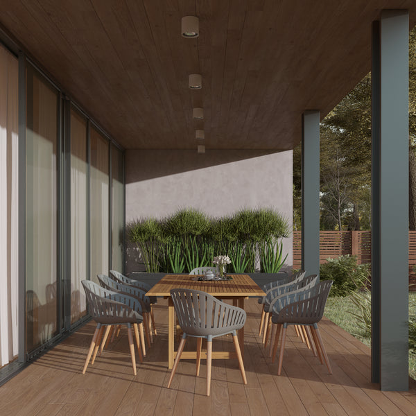 Safavieh Amazonia Mind Flayer 9-Piece Rectangular Outdoor Dining Set | International Home Miami - GENSC DIANREC_8CANNES GR_LOT