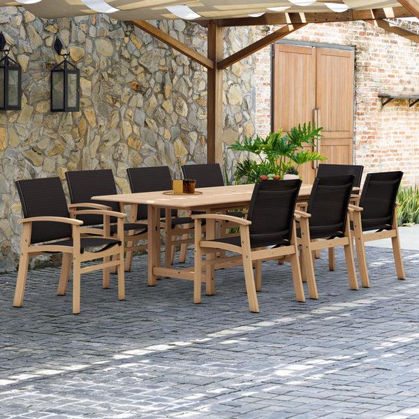 Safavieh Amazonia Morde 9-Piece Outdoor Dining Set | International Home Miami - AM_SC DIANREC_8FORT_BK