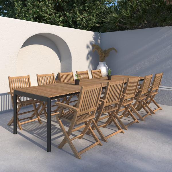 Safavieh Amazonia Munich 11 Piece Extendable Outdoor Dining Set | International Home Miami - GEN TPZEXTBL_10YOGARM