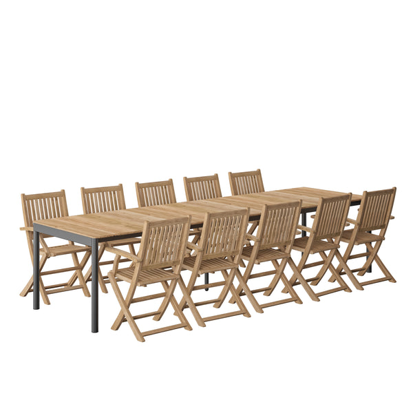 safavieh Amazonia Munich 11 Piece Extendable Outdoor Dining Set | International Home Miami - GEN TPZEXTBL_10YOGARM