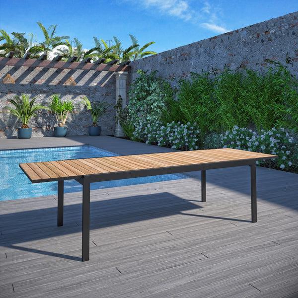 Safavieh Amazonia Paris 11 Piece Rectangular Extendable Outdoor Dining Set | International Home Miami - GEN PANAMA_10STRMSD_ALUBK