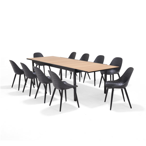 safavieh Amazonia Paris 11 Piece Rectangular Extendable Outdoor Dining Set | International Home Miami - GEN PANAMA_10STRMSD_ALUBK