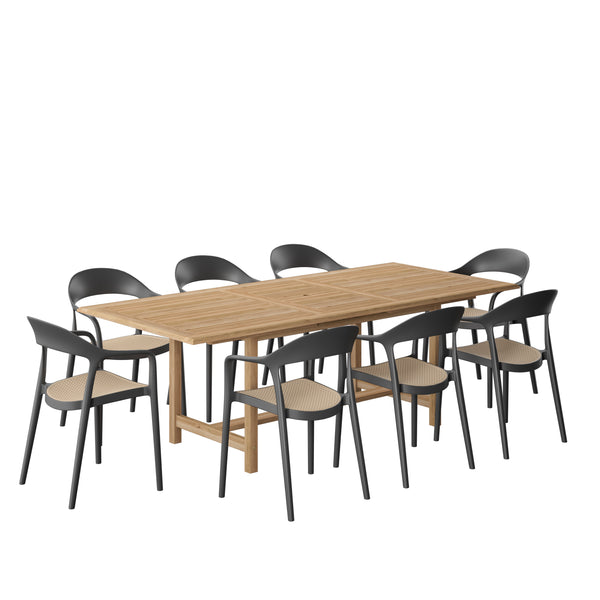 safavieh Amazonia Port Bayahibe 9-Piece Outdoor Dining Set | International Home Miami - DIANRECT_8_CARA_BK