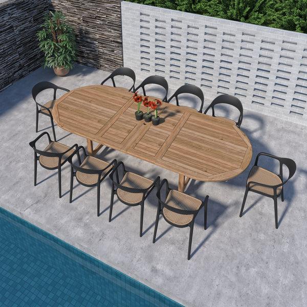 Safavieh Amazonia Porto Banus 11-Piece Outdoor Dining Set | International Home Miami - DIANDLX_10_CARA_BK