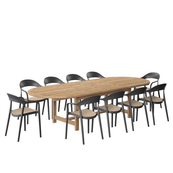 safavieh Amazonia Porto Banus 11-Piece Outdoor Dining Set | International Home Miami - DIANDLX_10_CARA_BK