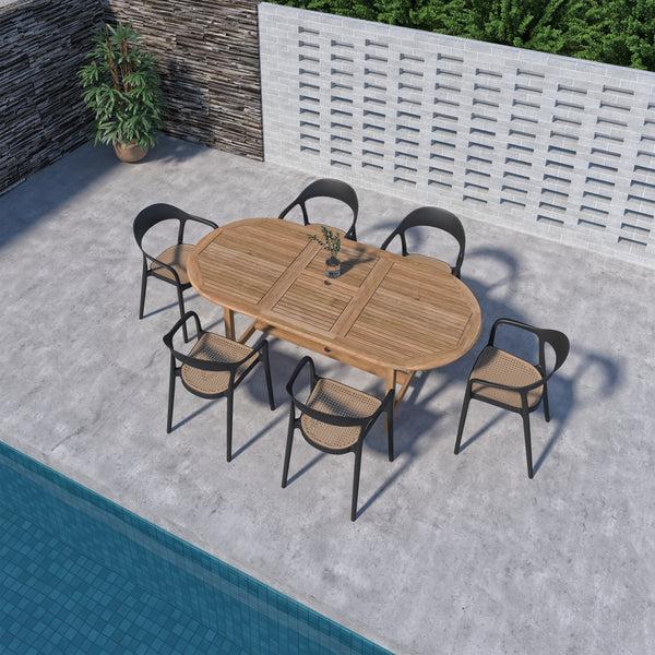 Safavieh Amazonia Porto Banus 7-Piece Outdoor Dining Set | International Home Miami - DIANOVSM_6_CARA_BK