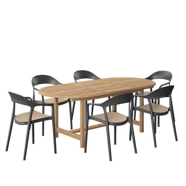 safavieh Amazonia Porto Banus 7-Piece Outdoor Dining Set | International Home Miami - DIANOVSM_6_CARA_BK