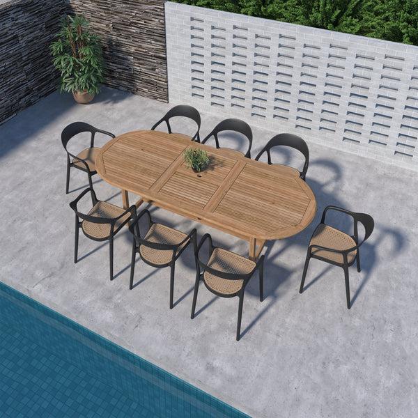 Safavieh Amazonia Porto Banus 9-Piece Outdoor Dining Set | International Home Miami - DIANOV_8_CARA_BK