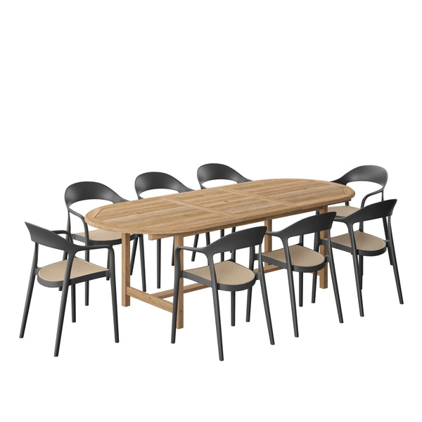 safavieh Amazonia Porto Banus 9-Piece Outdoor Dining Set | International Home Miami - DIANOV_8_CARA_BK