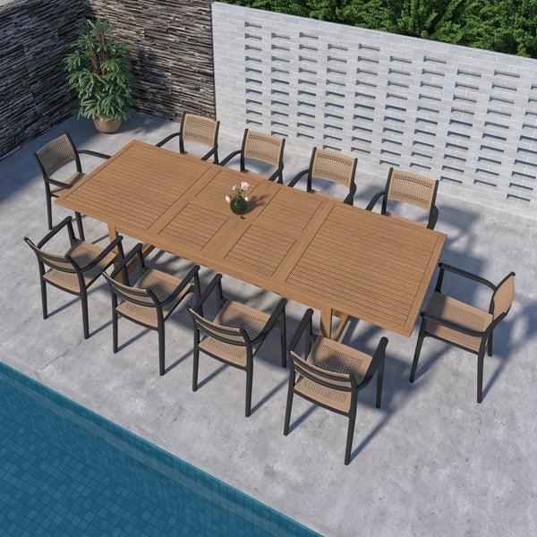 Safavieh Amazonia Porto Coralina 11-Piece Outdoor Dining Set | International Home Miami - LEYLOT_10_ARU BK