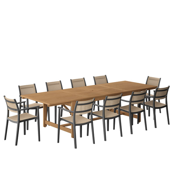 safavieh Amazonia Porto Coralina 11-Piece Outdoor Dining Set | International Home Miami - LEYLOT_10_ARU BK