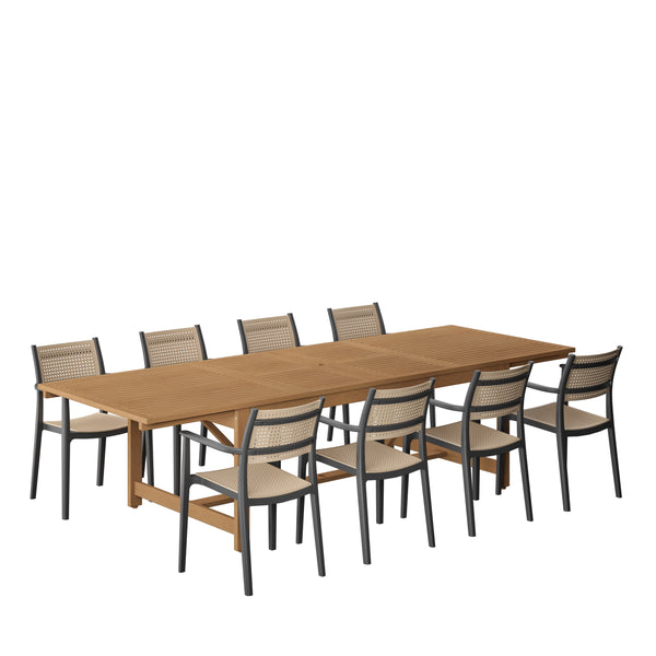 safavieh Amazonia Porto Coralina 9-Piece Outdoor Dining Set | International Home Miami - LEYLOT_8_ARU BK