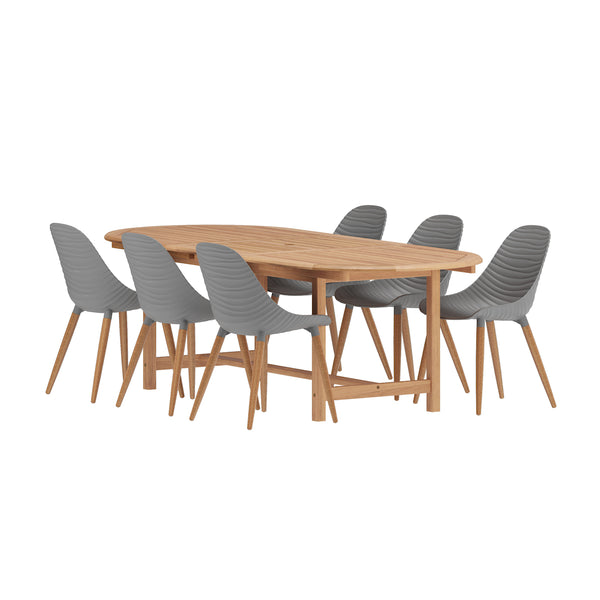 safavieh Amazonia SandyShores 7-Piece Oval Outdoor Dining Set | International Home Miami - GENDIANOV6STRMSDGR