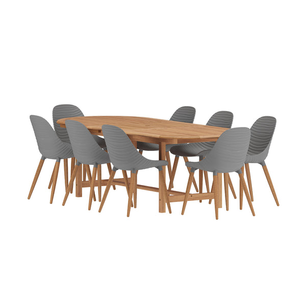 safavieh Amazonia SandyShores 9-Piece Oval Outdoor Dining Set | International Home Miami - GENDIANOV8STRMSDGR