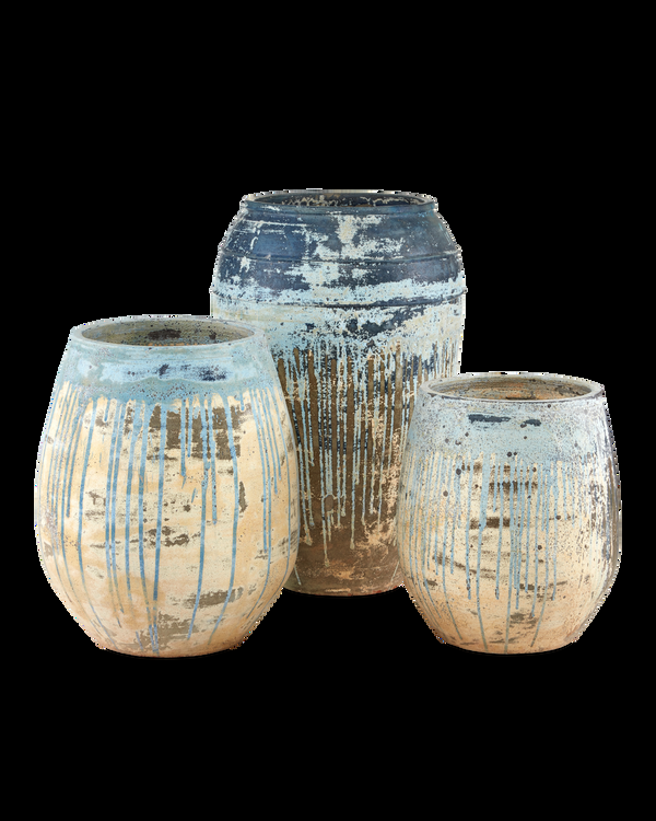 Safavieh Catania Large Antique Blue Drip Planter | Currey & Co - 2200-0007