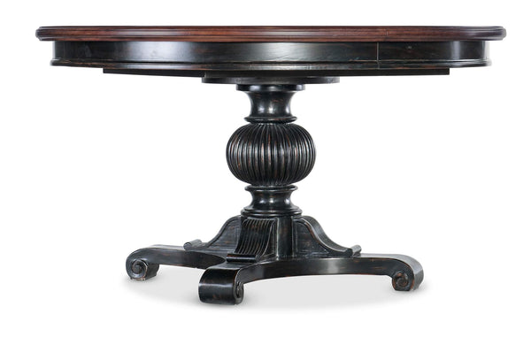 safavieh Charleston Round Pedestal Dining Table with 1-20in Leaf - Black | Hooker Furniture - 6750-75203-00