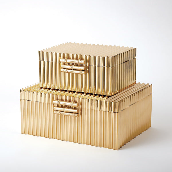 Safavieh Corrugated Bamboo Box-Brass-Lg | Global Views - 9.92034